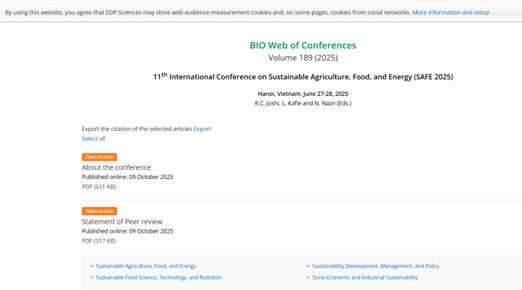 Selected Papers from SAFE2025 Hanoi Officially Published in Scopus-Indexed BIO Web of Conferences